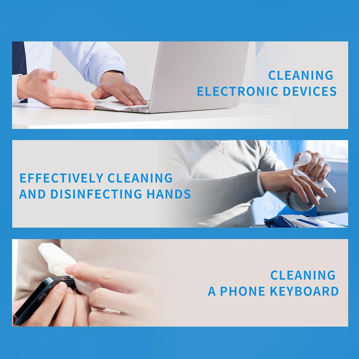 All - Purpose Travel Wipes, 55 Individually Wrapped 75% Alcohol Antibacterial Hand Sanitizing Wipes with Aloe Moisturizer & Vitamin E for for On-the-Go Use, Restaurant, Home Office