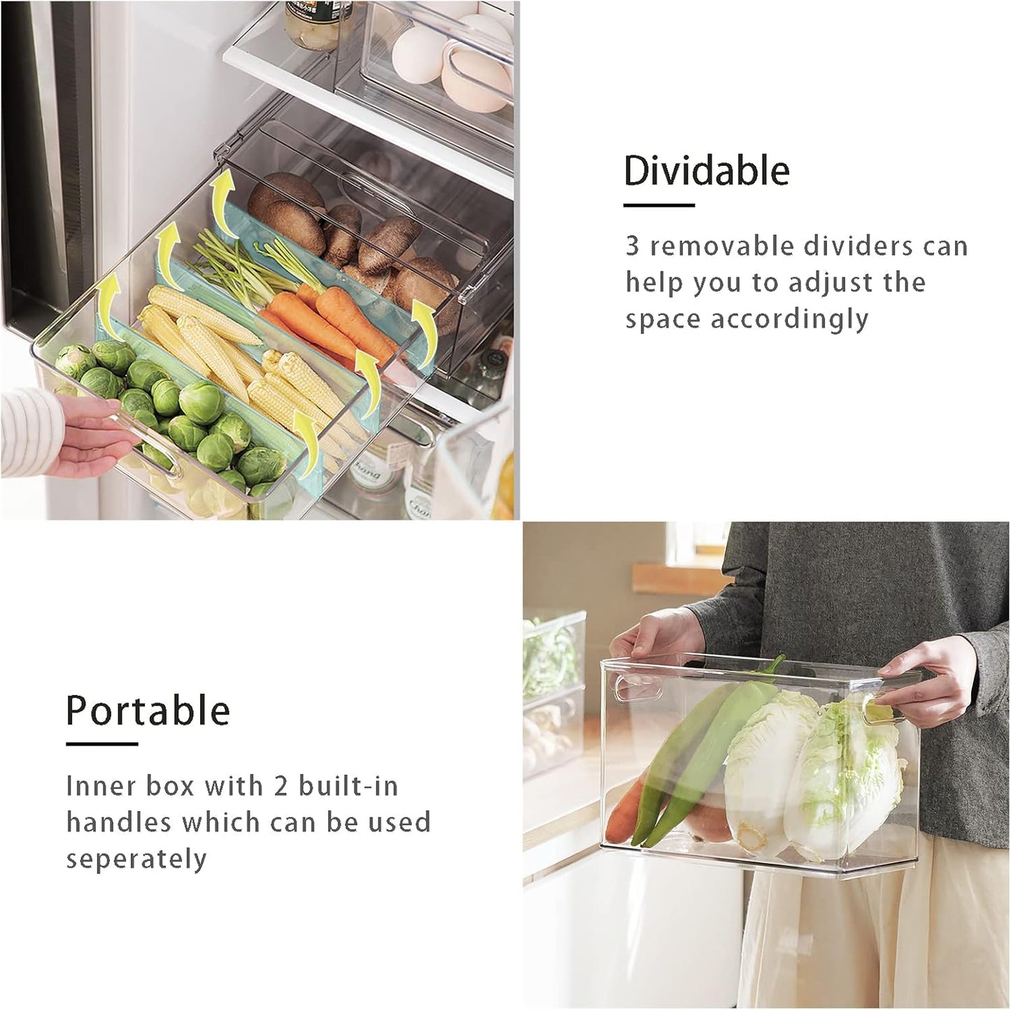 MineSign 7 pack Stackable Refrigerator Organizer Bins Pull-Out Drawers for Fruit and Veggies Storage Organizer for Fridge Clear Drawer Containers with Handle Divided Organization for Produce Saver