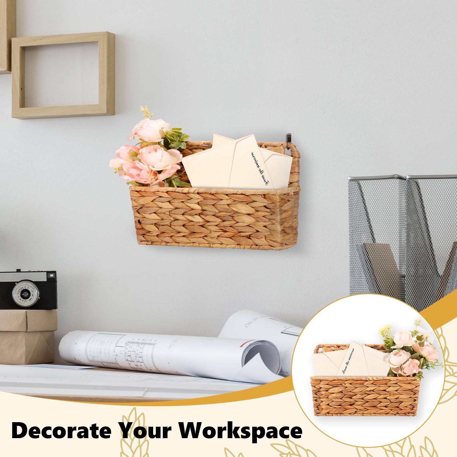 MSHUNKEJI 2 Pcs Woven Mail Holder Wall Mount Basket 9.25x1.57 Inch Rattan Wall Letter Holder Wicker