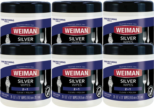 Weiman Silver Wipes - Jewelry Wipes 6 Pack - Cleaner and Polisher for Silver Jewelry Sterling Silver