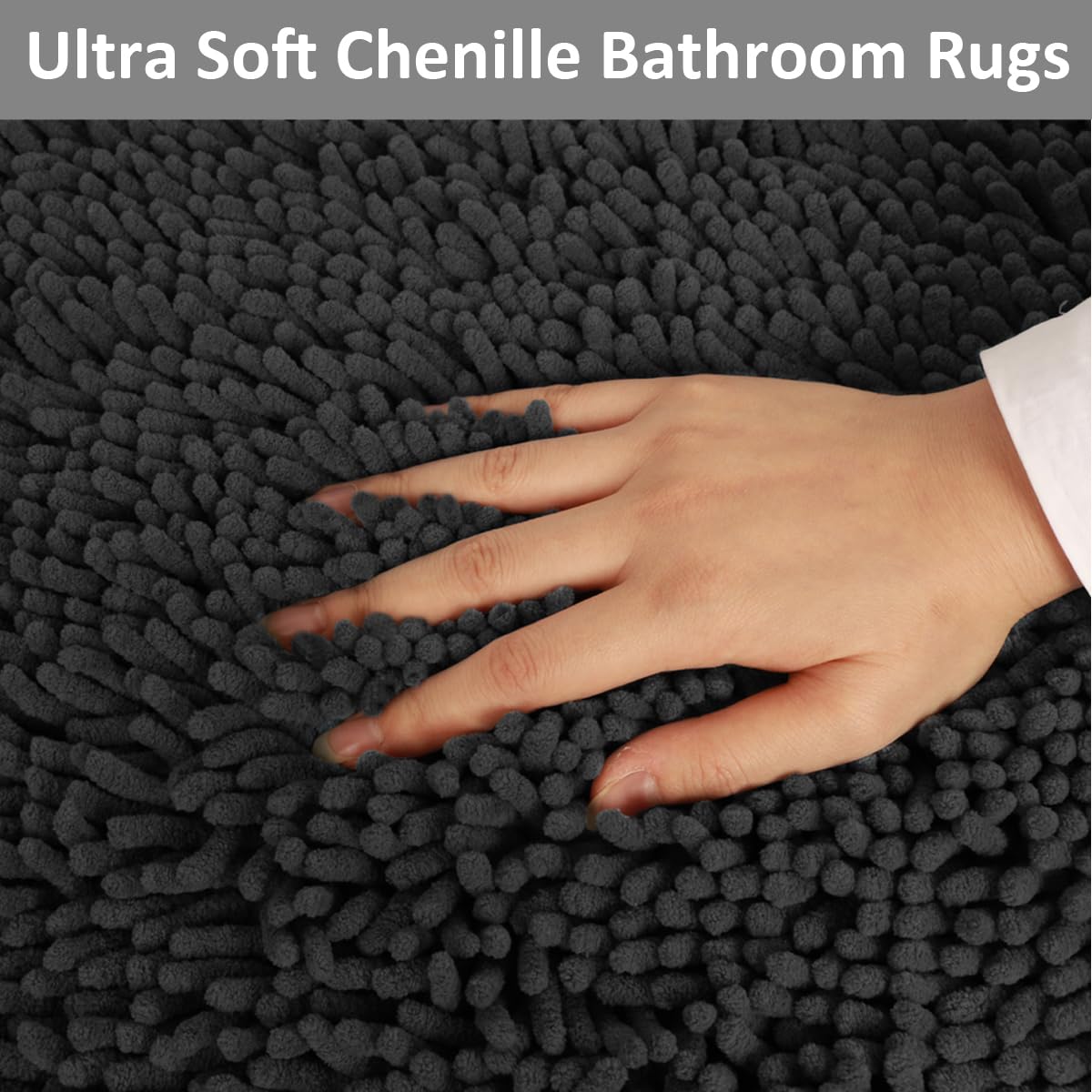Bathroom Rugs Set Non Slip 3 Piece Bath Mat Washable Chenille Bath Rugs with PVC Backing Bath