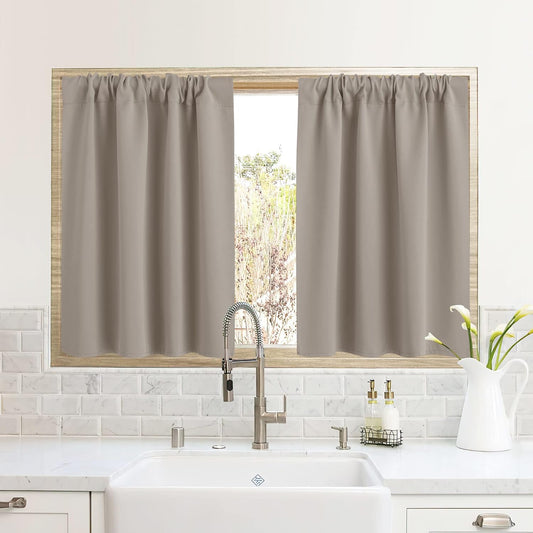 RYB HOME RV Camper Door Window Curtains -Blackout Privacy Curtains & Drapes for Bathroom Bedroom Kitchen Portable Travel Trailer Small Window Decor, W 34 x L 24, Sand, 2 Panels