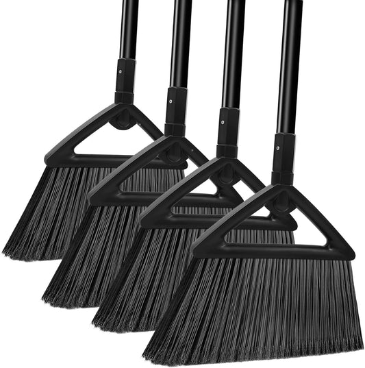 Heavy Duty Broom Outdoor Indoor, Upgraded Commercial Angle Brooms, Black Broom for Sweeping House