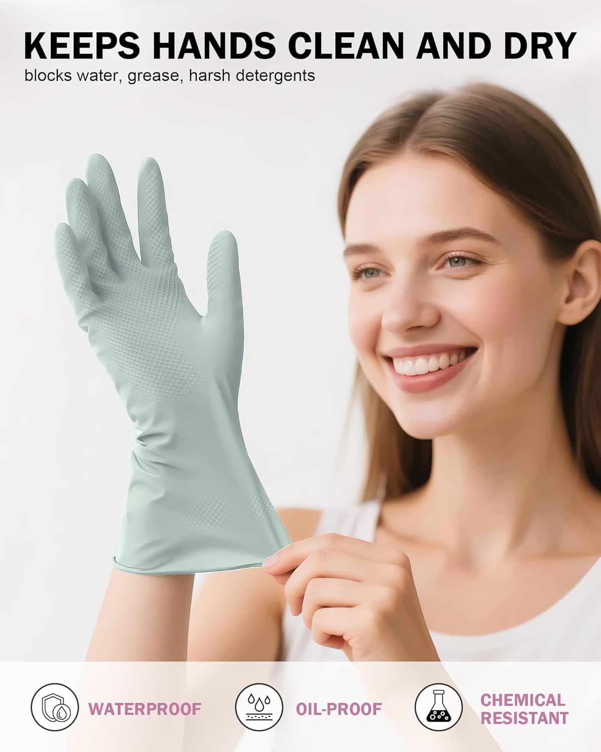 Rubber Cleaning Dishwashing Gloves 4 Pairs Reusable Kitchen Glove for Washing Dishes & Household Bathroom Cleaning Dish Gloves with Flock Lining Anti-Slip Grip Waterproof Thick Long-lasting Colorful M