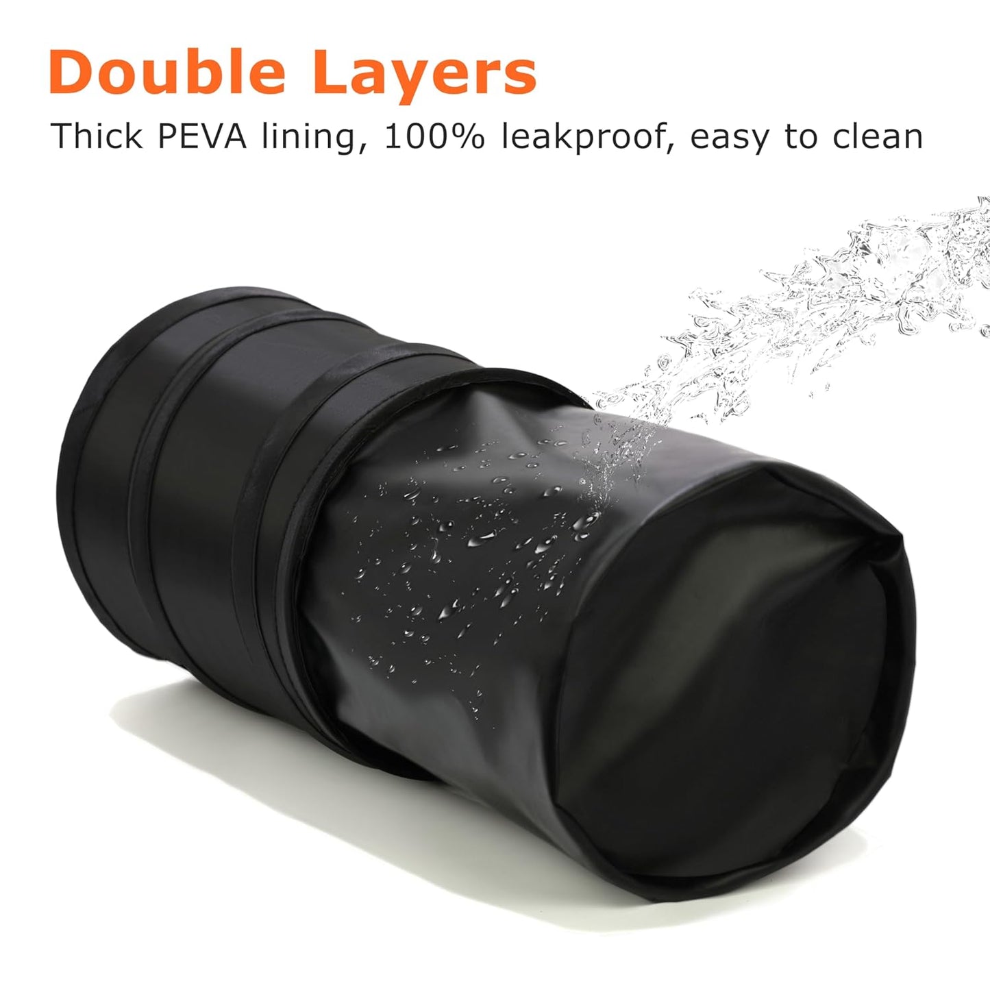 Ginsco New Leakproof Car Trash Can, 1 Gallon Mini Trash Can Pop-up Collapsible Hanging Car Trash Bin with Hook and Loop, Waterproof PEVA Liner Open-Top Garbage Can for Cars Home Office