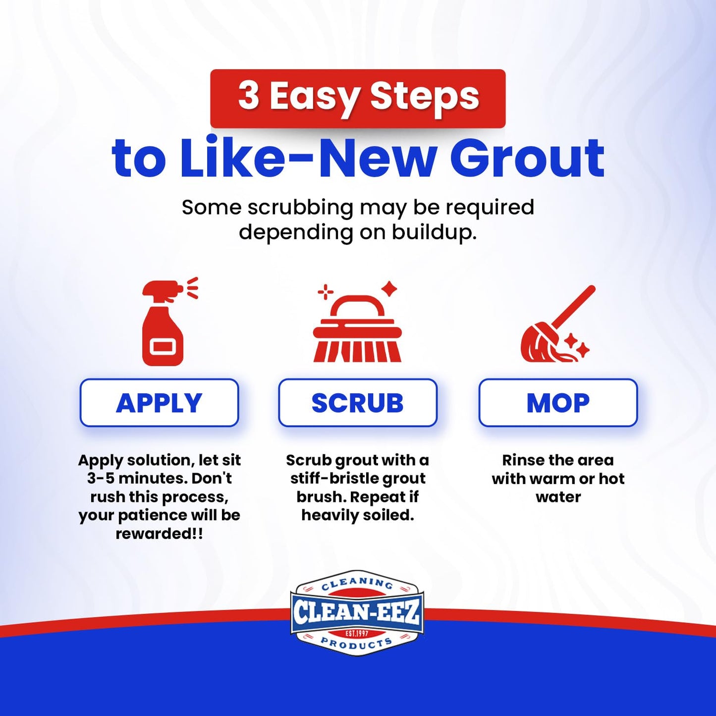 Clean-eez Grout-eez Tile Cleaner with Stand-Up Brush Head – 32 oz Heavy-Duty Stain Remover for Ceramic and Porcelain Floors – Safe for Colored Grout – Not for Natural Stone – Pole Not Included