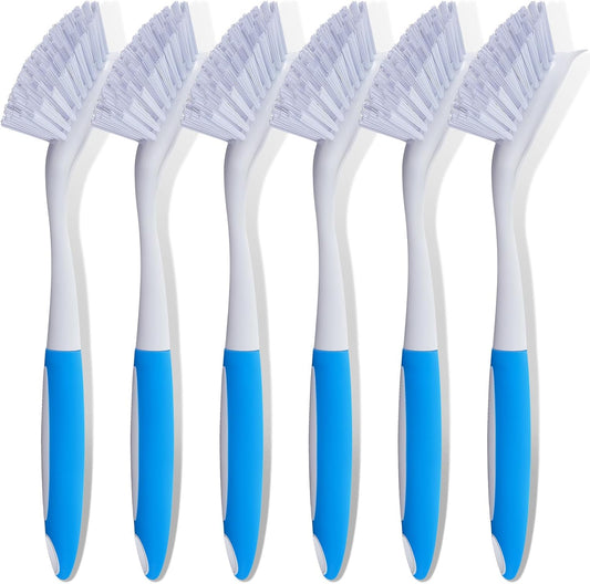 Hsei 6 Pcs Blue Kitchen Scrub Dish Brush Bulk with 11 Inch Handle Cleaning Dish Scrubber with Stiff Bristles Washing Scrub Brushes for Housekeeping for Pots and Pans, Kitchen Sink