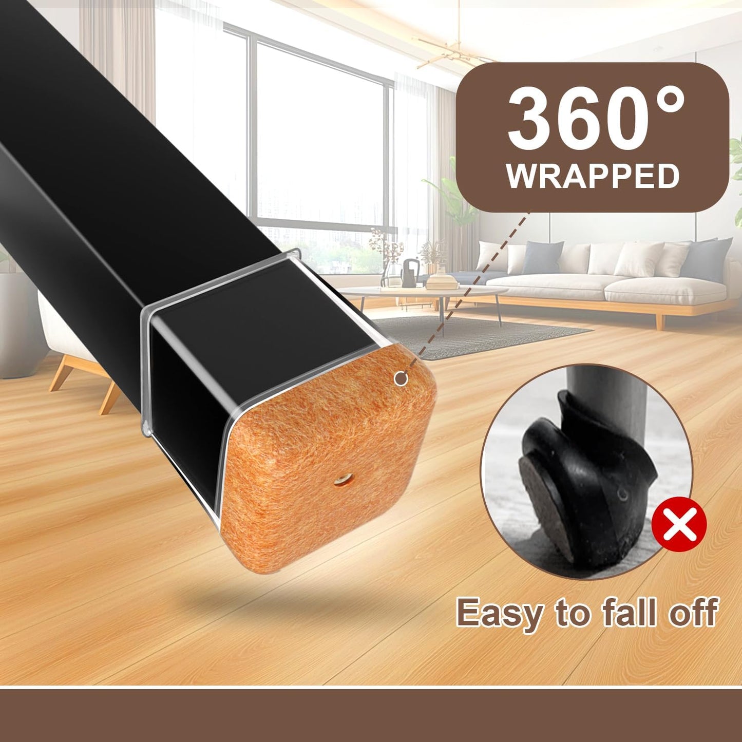 20 Pcs Chair Leg Floor Protectors for Hardwood Floors, Clear Rubber Furniture Sliders with Felt, Silicone Furniture Leg Caps Covers (Fit Square Diameter:13/16" to 1")