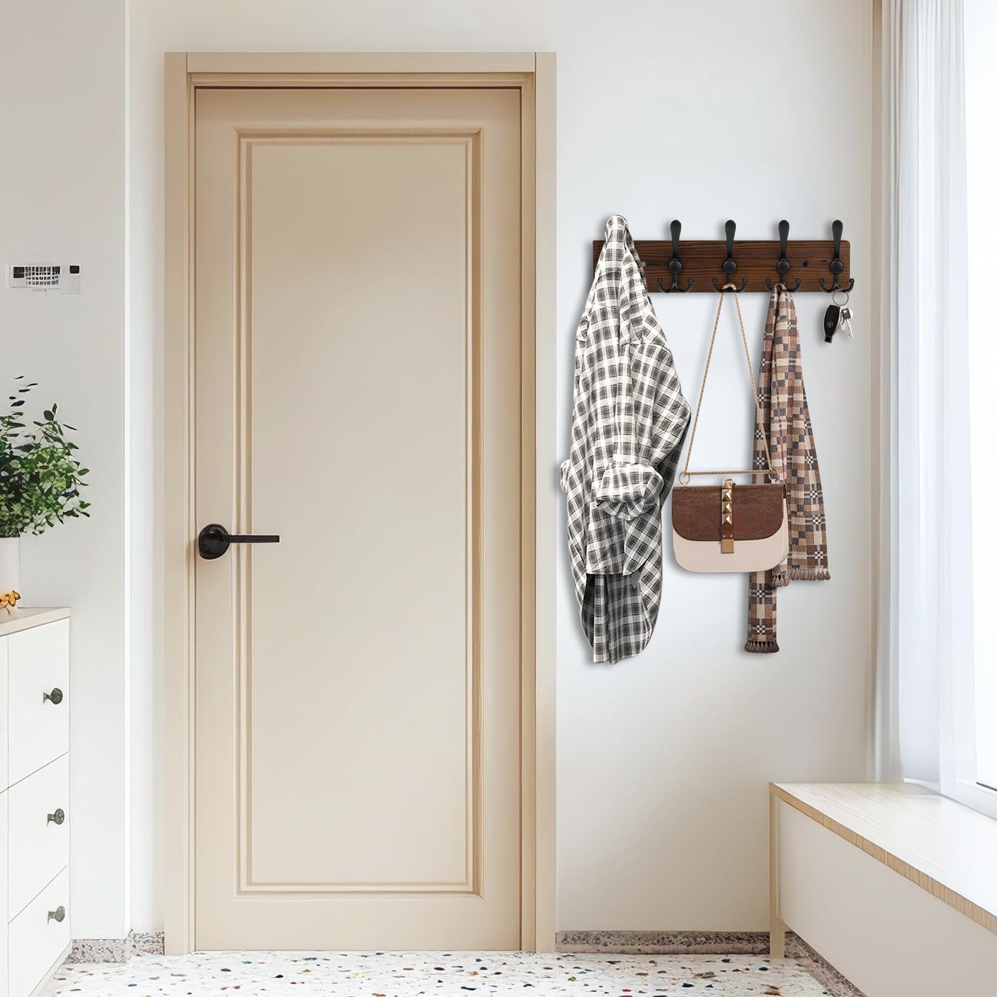 Wooden Coat Rack Wall Mount Heavy Duty, 2 Pack Coat Hanger Wall Mount with 5 Triple Hooks for