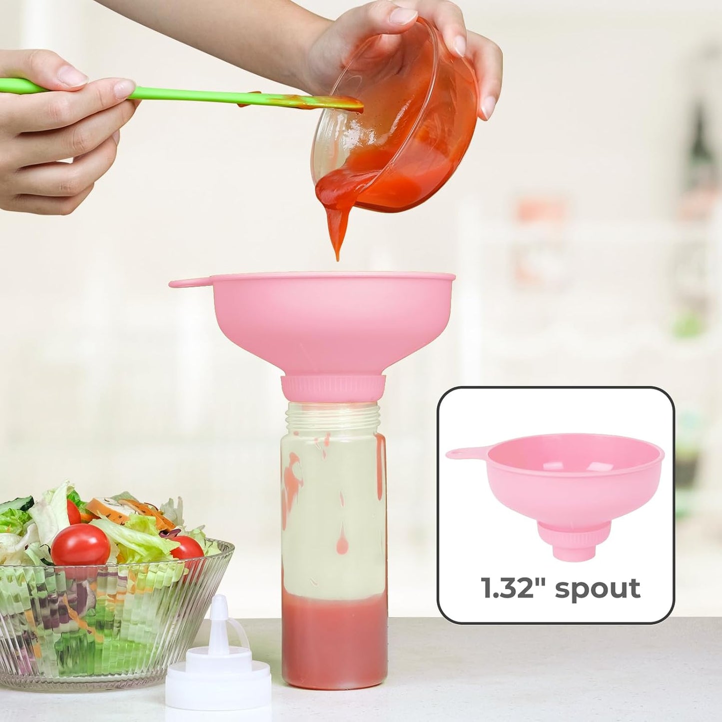 Wide Mouth Kitchen Funnel, Food Grade Plastic Cooking Canning Funnel with 4 Sizes Spouts for Filling Wide and Regular Mason Jars, Spray Dropper Oil Bottle Jug Spices Shampoo Sauce