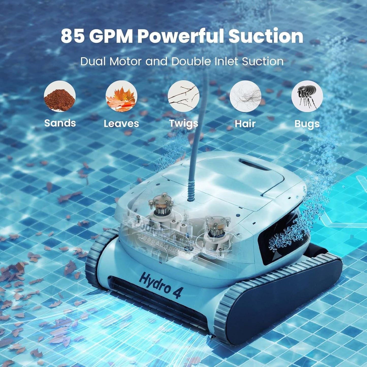 Poolmate Hydro 4 Corded Robotic Pool Cleaner, Pool Vacuum for Inground Aboveground Pools, 4.1L Filter Basket, Floor Wall Waterline Cleaning, Pool Cleaner Robot Ideal for Pools up to 50 FT in Length