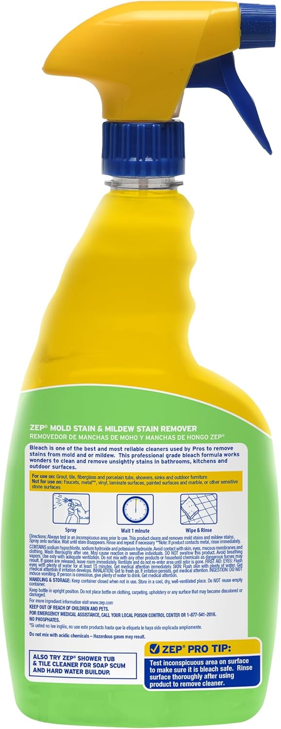 Zep Mold Stain and Mildew Stain Remover - 32 oz (Pack of 4) ZUMILDEW32 - Professional Strength No Scrub Formula