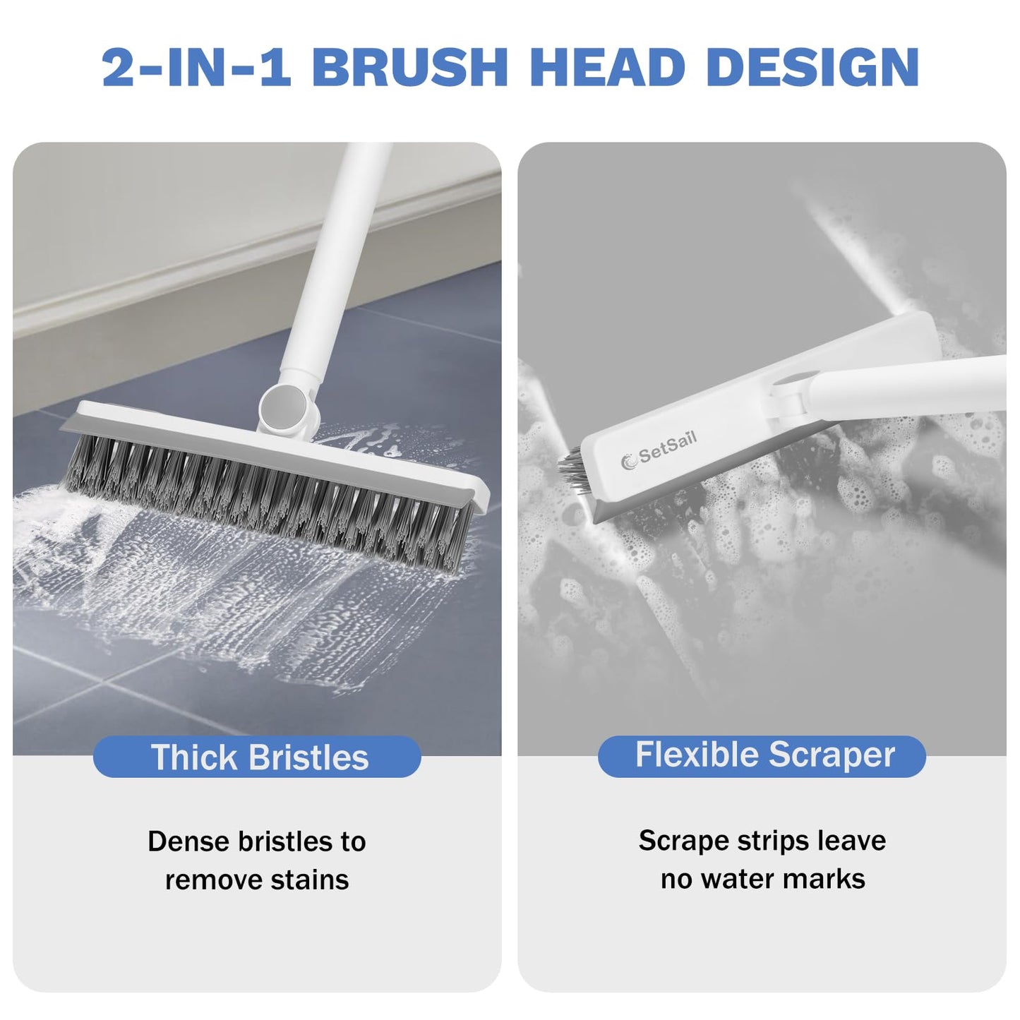 SetSail Grout Cleaner Brush with Long Handle, V-Shaped Floor Scrub Brush