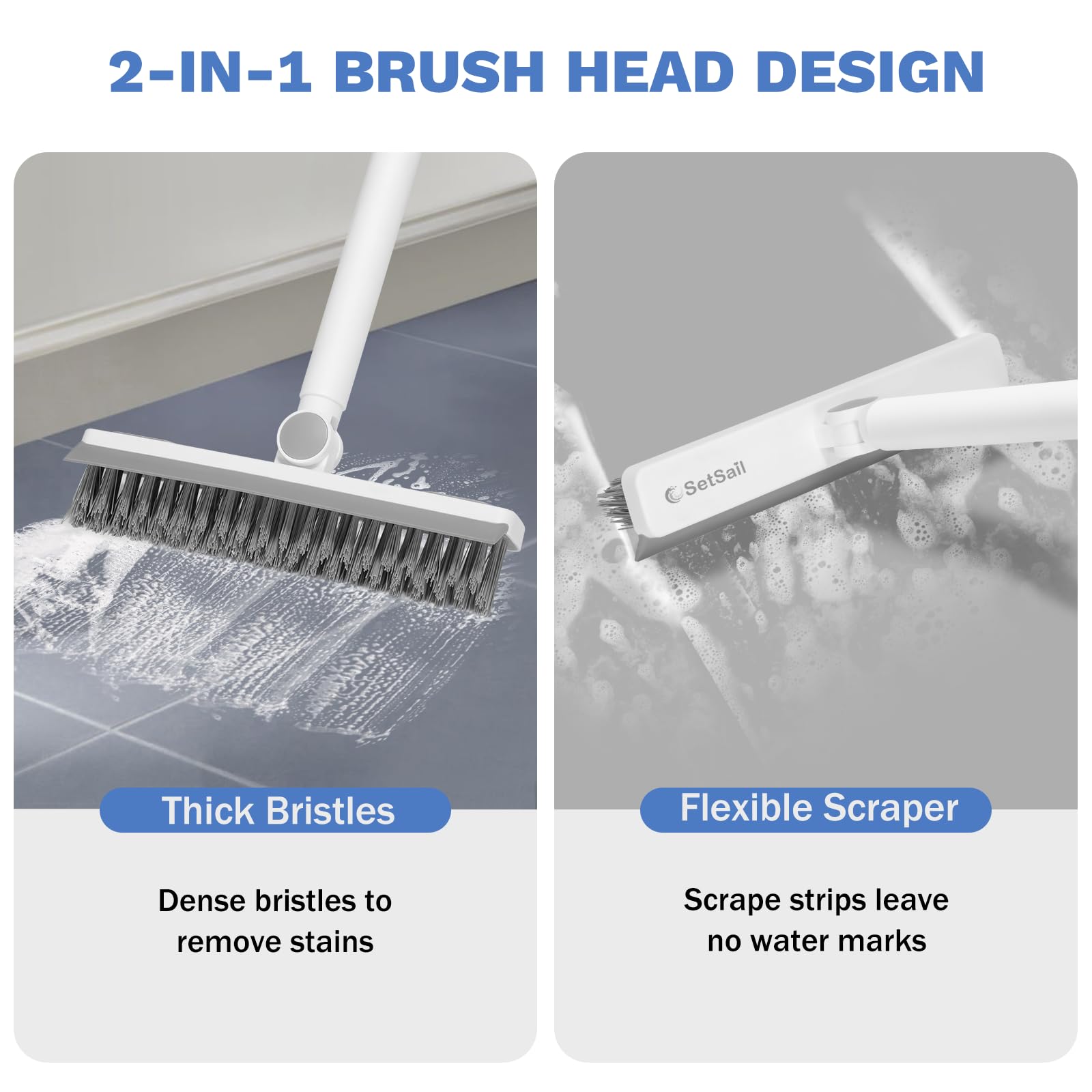 SetSail Grout Cleaner Brush with Long Handle, V-Shaped Floor Scrub Brush