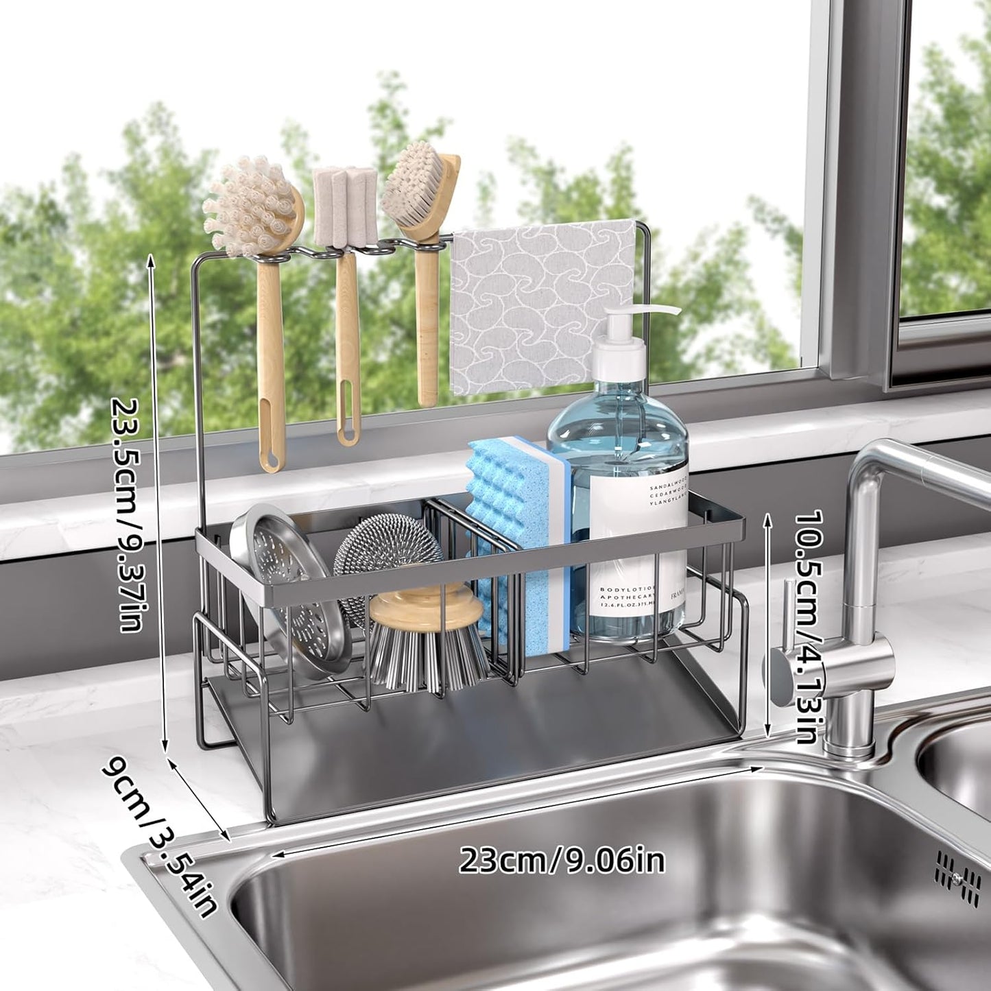 NET MEYA Sponge Holder for Kitchen Sink,Stainless Steel Sink Caddy with Dish Brush Holder,Kitchen Sink Organizer Countertop Sink Holder,Dish Soap Holder for Kitchen Sink Organizer