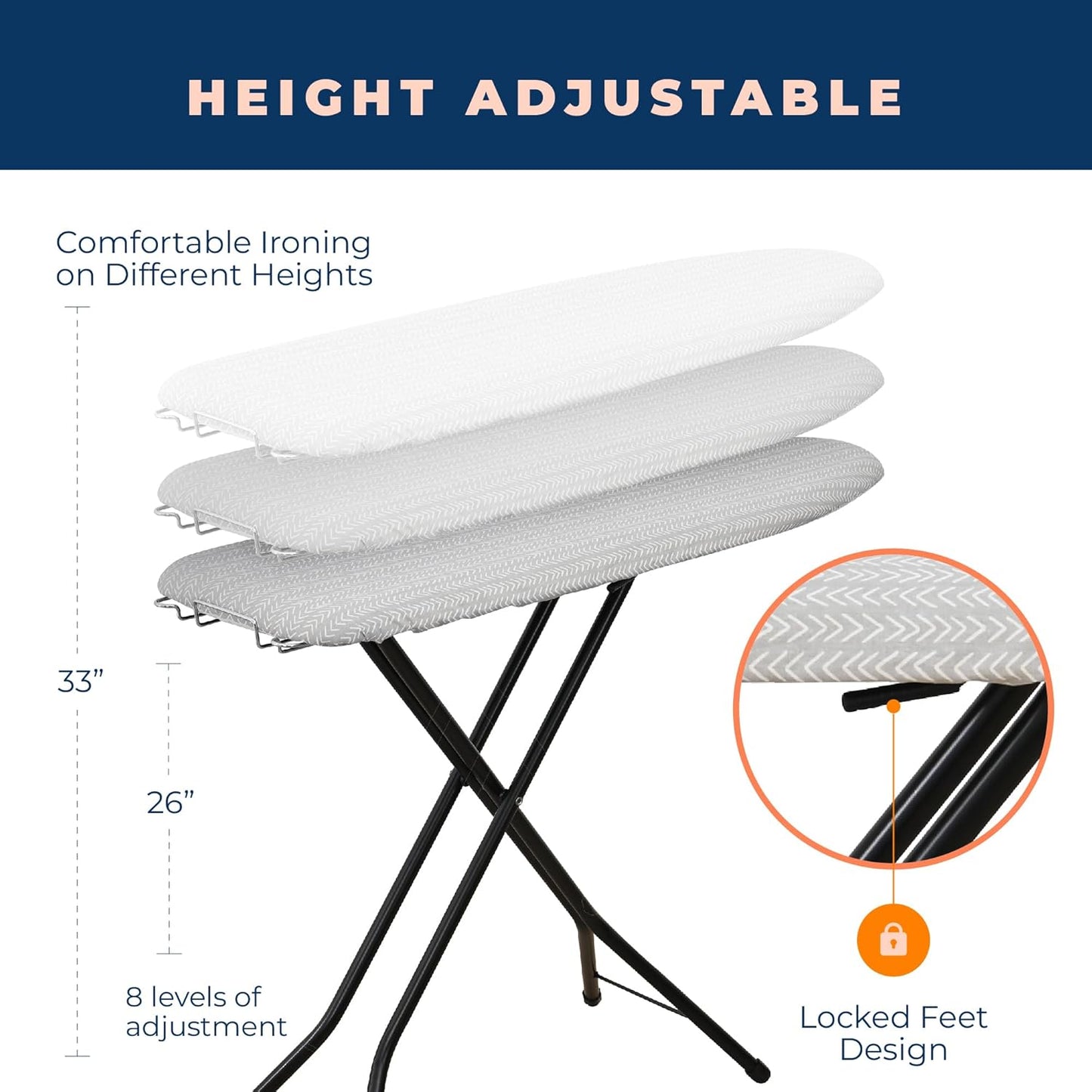 Ironing Board with Iron Rest, Iron Board with 3 Layers Extra Thick Cover, Compact and Space Saver Foldable Ironing Board, Adjustable Height, Easy Storage with Smart Hanger and Lightweight Design