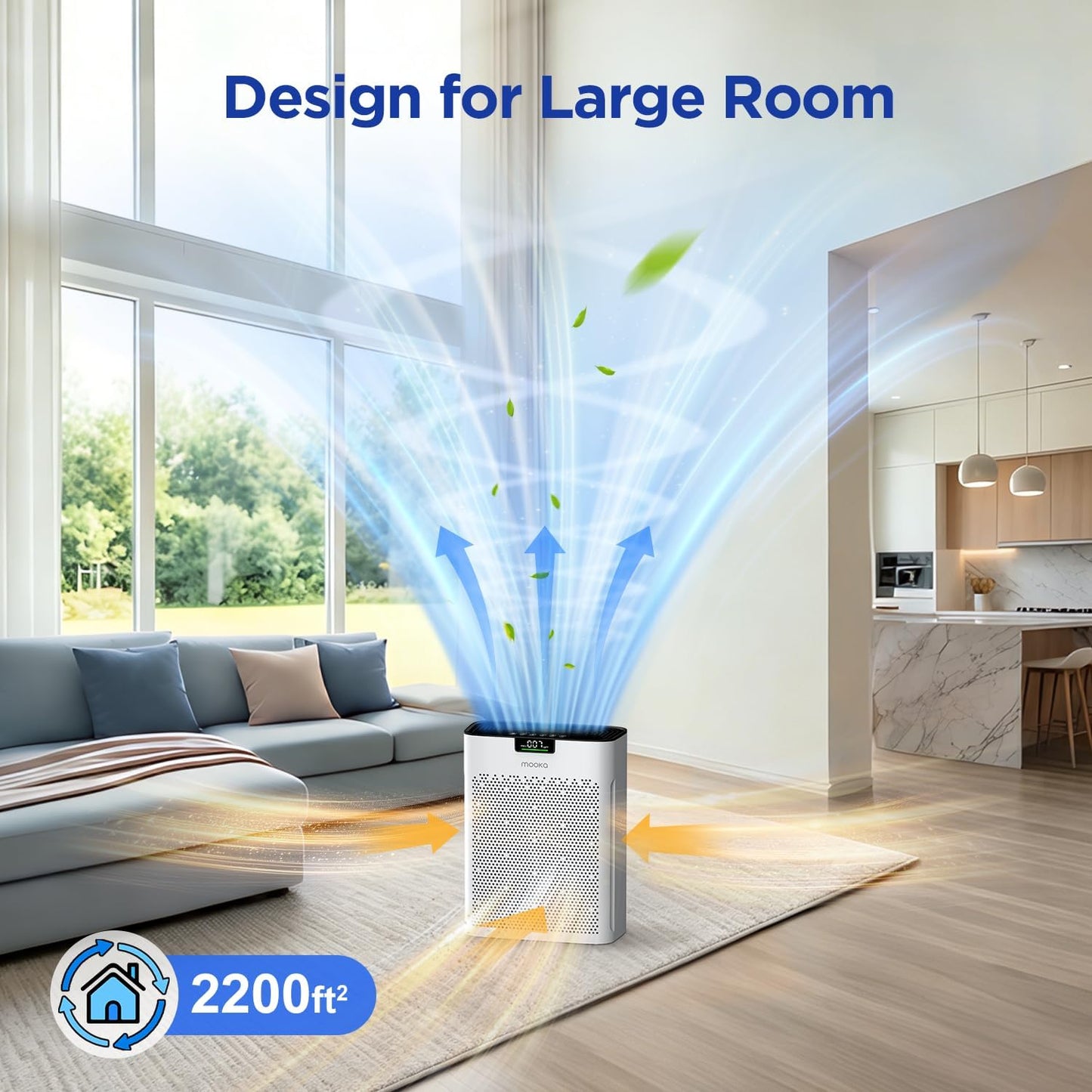 MOOKA Air Purifier for Home Bedroom Large Room 2200 Ft², True HEPA Filter