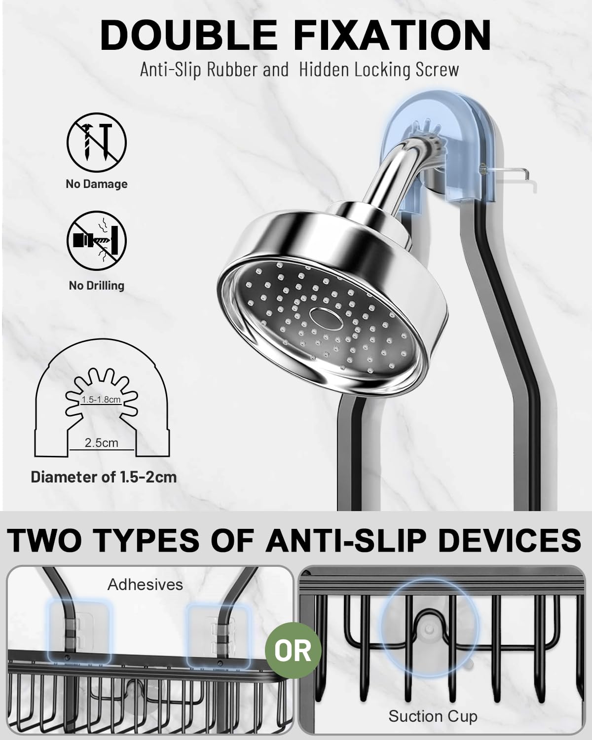 MSAICOE Shower Caddy Hanging - Never Rust Shower Hanging Organizer - Aluminum Over the ShowerHead