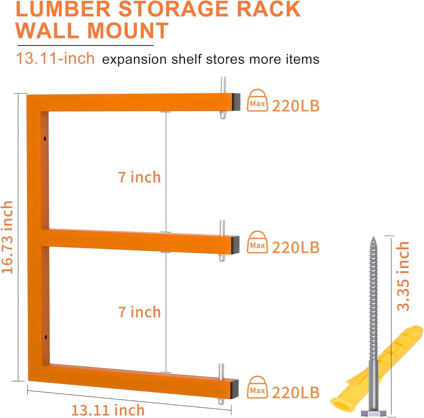 Lumber Rack Wall-Mounted Lumber Storage Rack, Heavy Duty Wood Storage Racks with 6-Level System, 1320 LB Sturdy Garage Wood Organizer, Orange Lumber Metal Racks for Indoor and Outdoor (4 Pack)