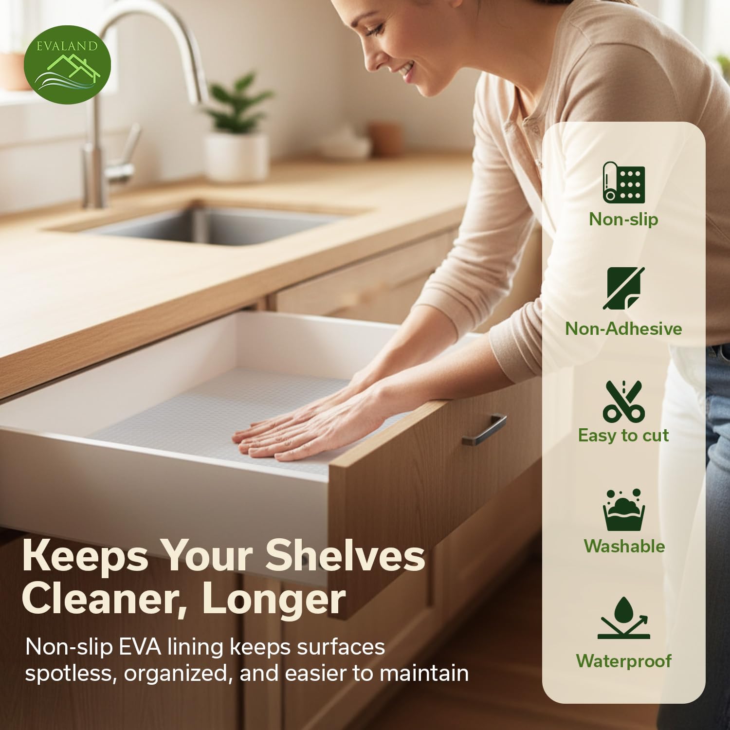 EVALAND Shelf Liner Cabinet Liner Non-Adhesive Drawer Liner 17.7 in x 33 FT
