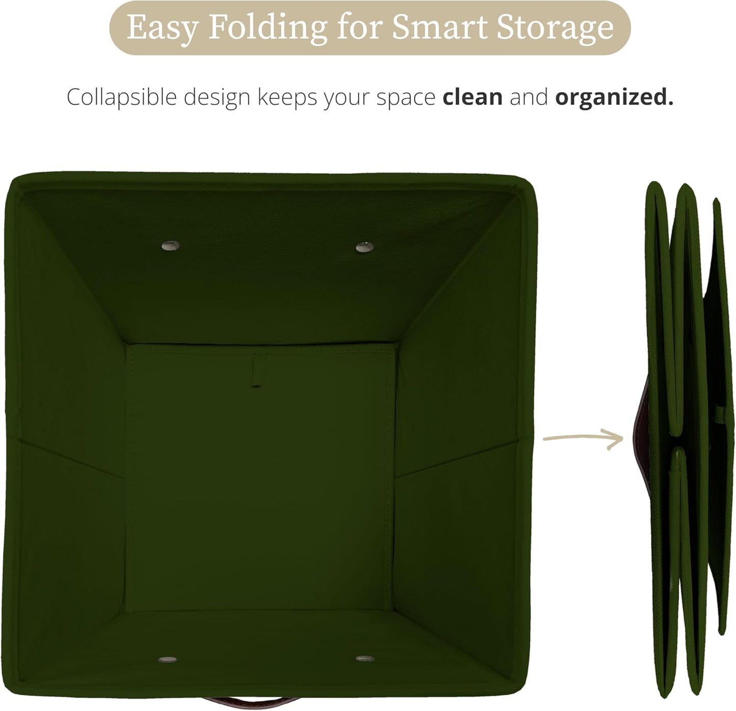 DECOMOMO Storage Bins, Cube Storage Bin with Labels, Fabric Storage Cubes for Shelves (10.5" x 11" / 6pcs, Olive Green)