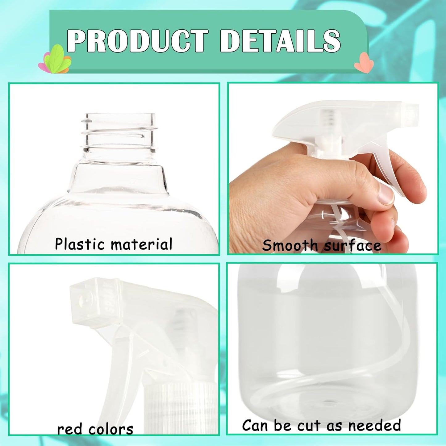 25 Pcs Plastic Spray Bottles 8 oz Empty Clear Refillable Spray Bottles with Adjustable Trigger Sprayers from Fine to Stream for Cleaning Solutions Reusable for Plants Oils Hair