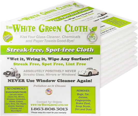 10-Pack Reusable Cleaning Cloths for Streak-Free Windows, Mirrors & All-Purpose Cleaning – Chemical-Free, Absorbent, Non-Abrasive, 16" x 16" White Cleaning Rags, Made in The USA