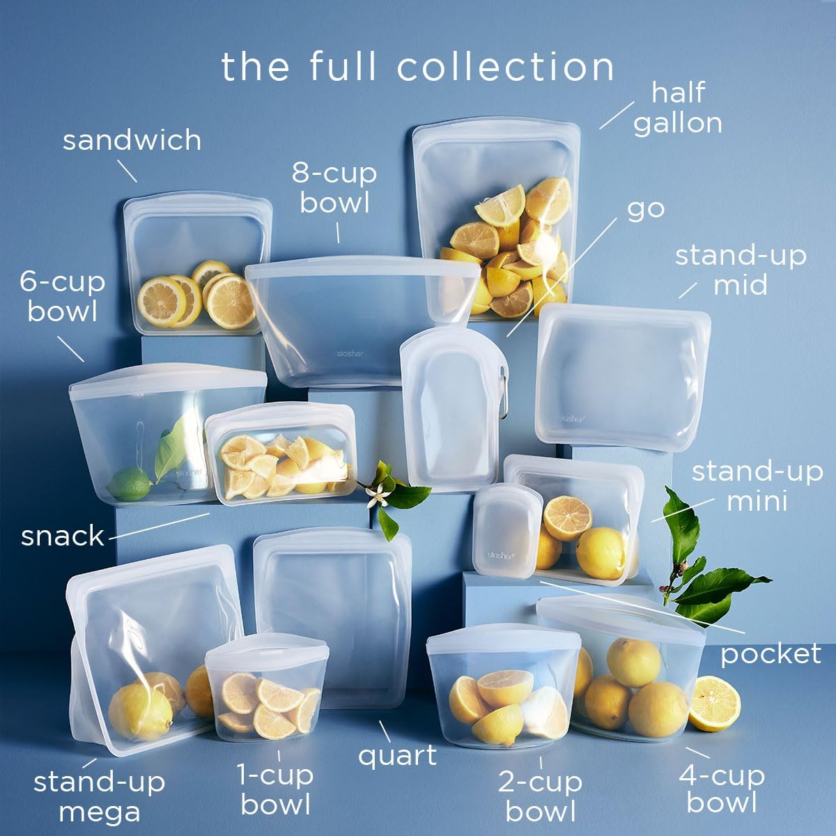 Stasher Premium Silicone Reusable Food Storage Stand-Up Bag Mega, Aqua, Microwave, Sous Vide, Dishwasher, Oven and Freezer Safe, BPA Free, Leak-free, Eco-friendly, 104 Oz