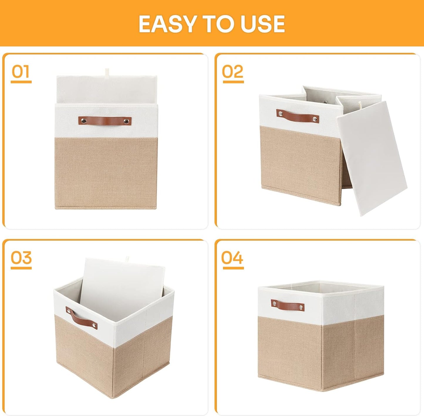 DULLEMELO Cube Storage Bins,12 x 12 x 12 inch Fabric Storage Cubes for Organizing,Collapsible foldable Linen Canvas Closet Storage Bins for Shelves Closet Bedroom Toys Home Office(White&Khaki-4 Pack)