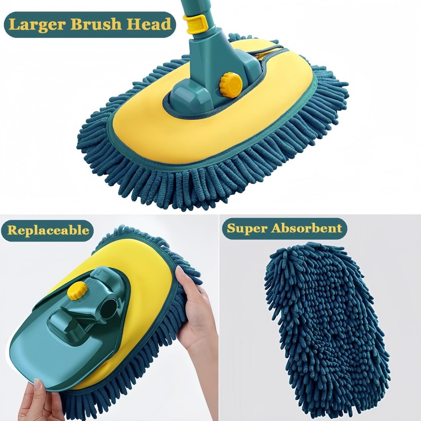 Car Wash Brush with Long Handle,Car Wash Mop Mitt with 1 Replacement Head , Extension Pole Car Brush Cleaning Kit for Cars Trucks