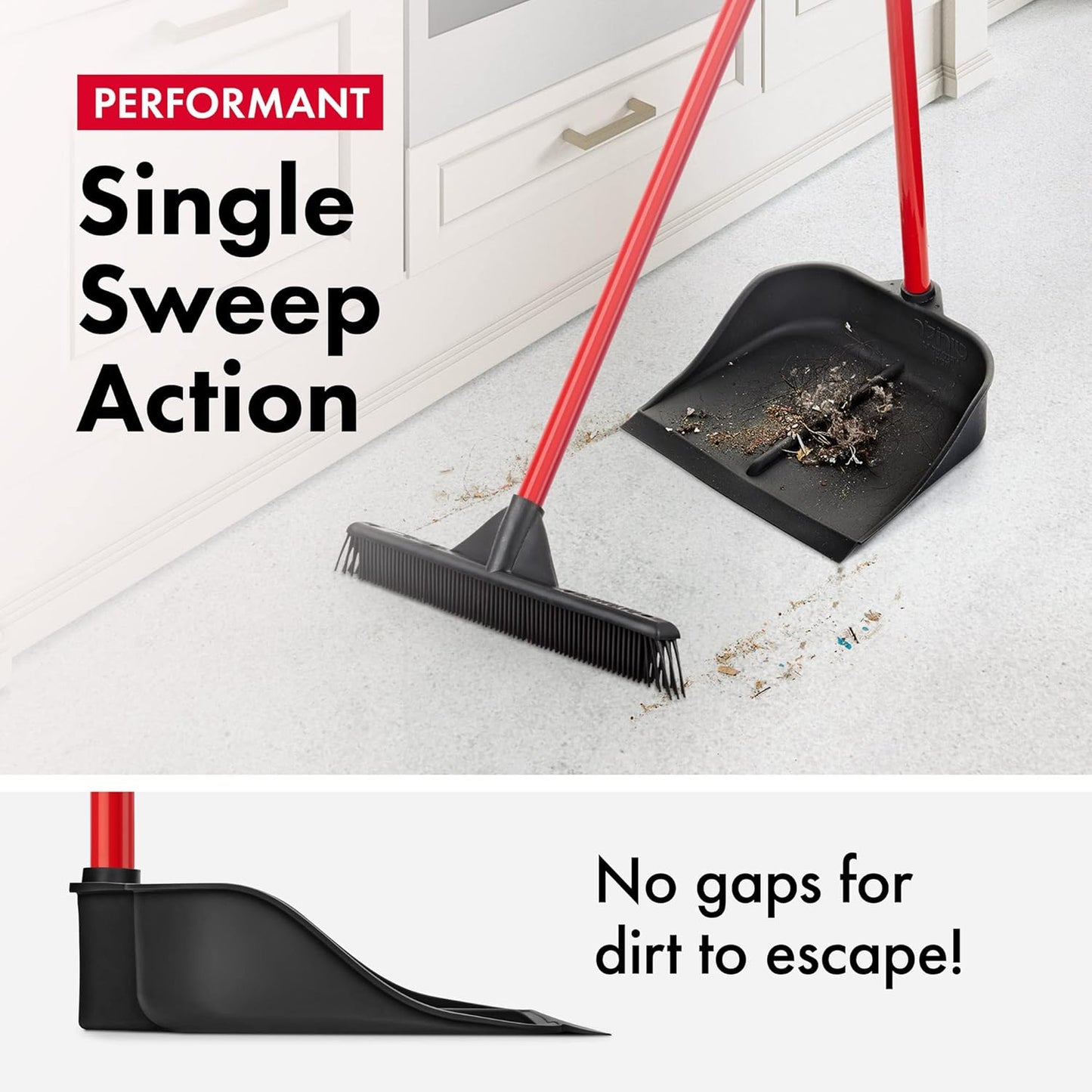 Dustpan with Handle by Ravmag- Solid Natural Rubber Construction- 40” Long Handled Dust Pan- Stand Up Design- Accommodates Any Broom/Hand Brush- Best Dustpans for Home/Lobby/Shop