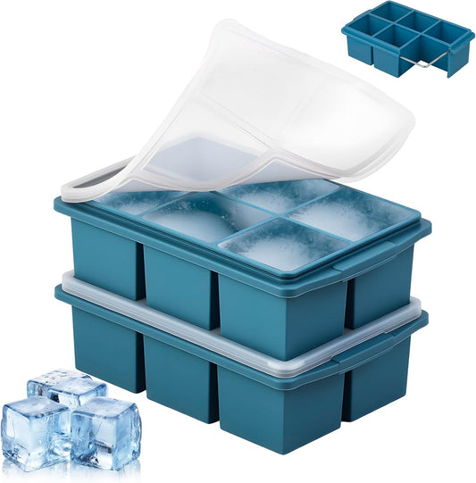 Large Ice Cube Trays for Whiskey (2 Pack) - Silicone Ice Cube Molds with Steel Frame Reinforcement