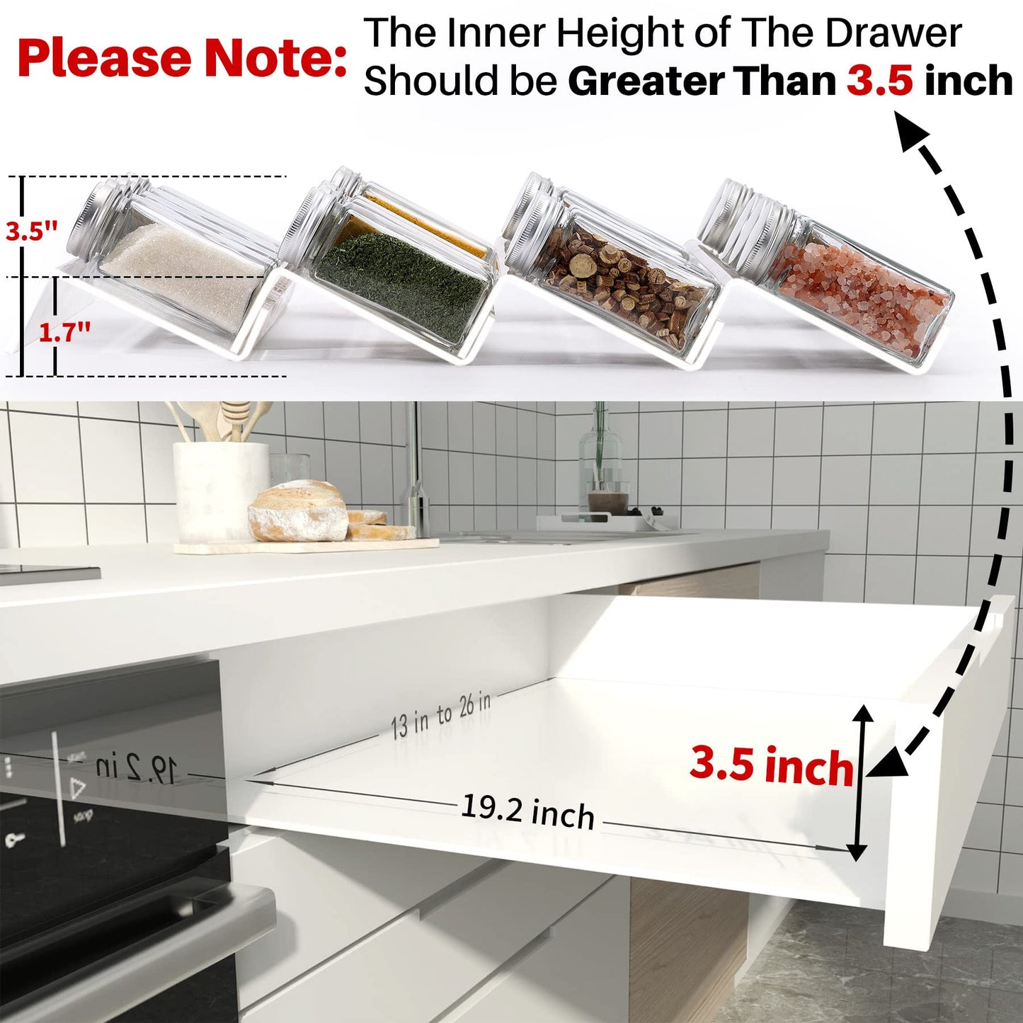 MIUKAA Clear Acrylic Spice Drawer Organizer, 4 Tier- 2 Set Expandable From 13" to 26" Drawer