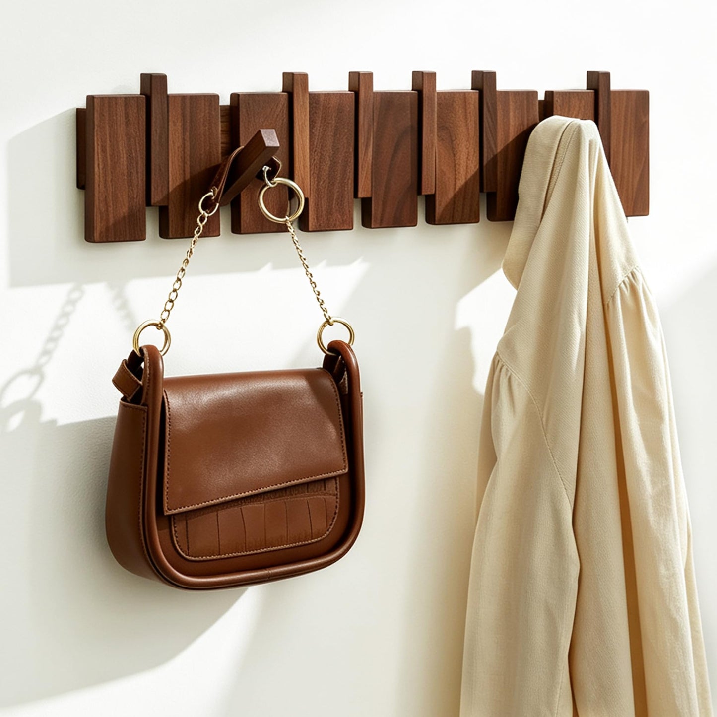 QUELLANCE Wood Coat Rack Wall Mount, Coat Hooks Hanger Wall Mounted, Heavy Duty Wall Coat Rack with