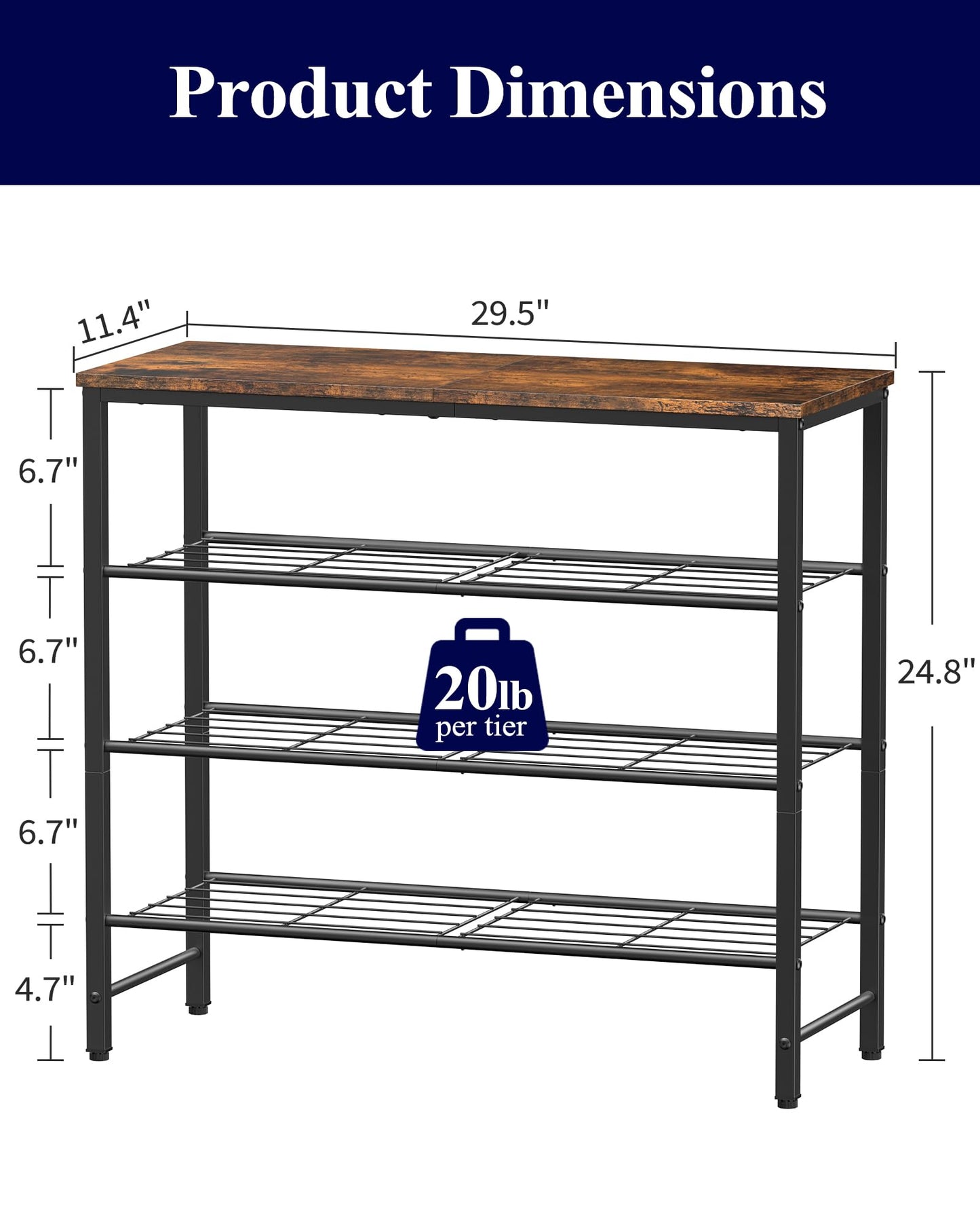 Kitsure Shoe Rack for Closet, Shoe Storage, 29.5" Wide - 4 Tier, Brown