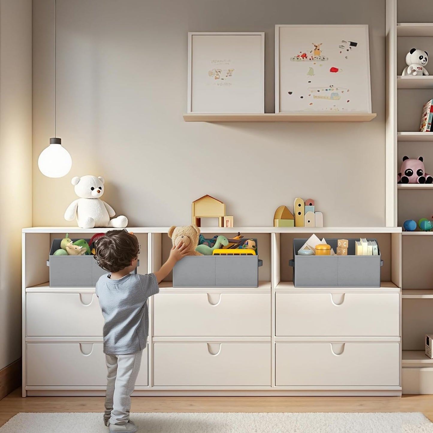 DIMJ Large Closet Storage Bins 8 Pack - Fabric Trapezoid Closet Organizer Bin, Foldable Storage Baskets for Shelves, Closet Shelf Organizer, Clothing Storage Box for Toys, Books, Towel, Clothes, Gray