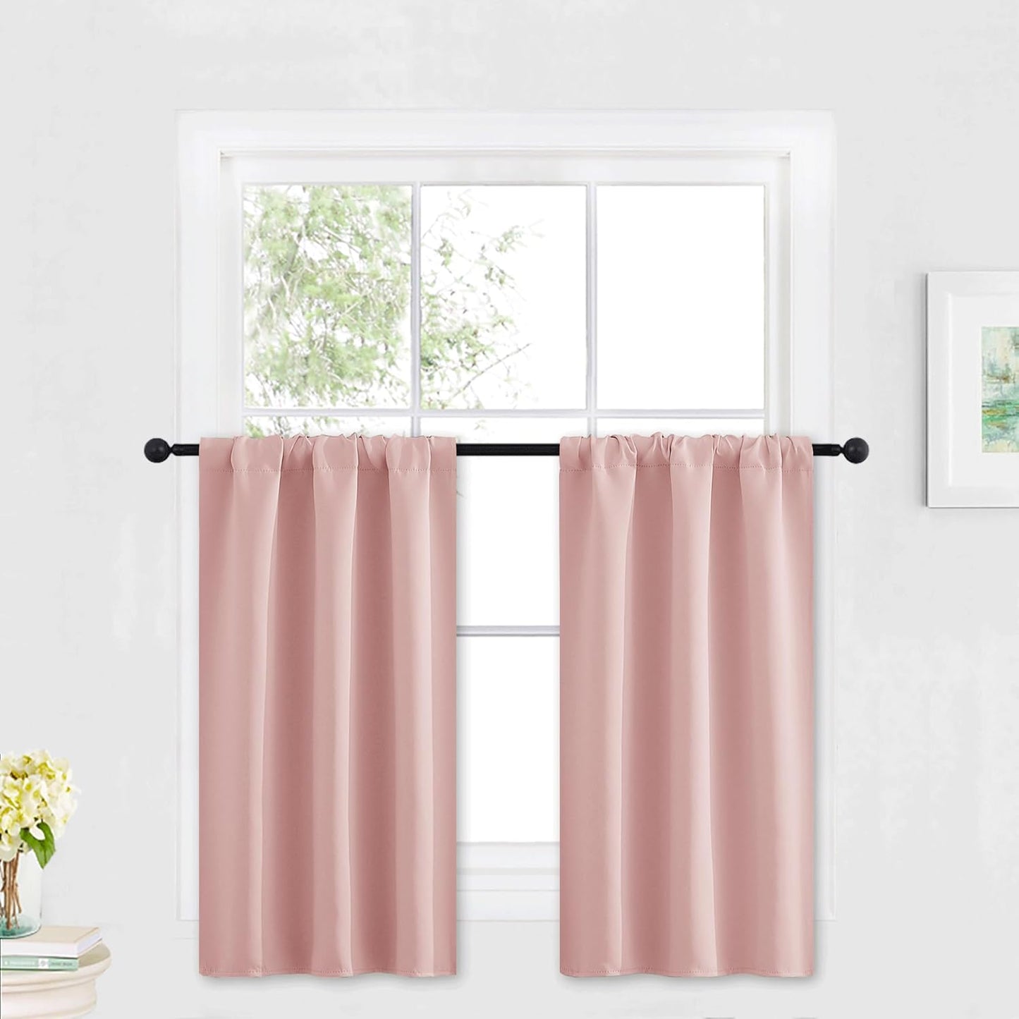 RYB HOME Blackout Curtains for Kitchen, Small Window Curtains Blinds, Thermal Insulating Drapes for Bathroom Cafe Bedroom Small Window, W 29 x L 45 inch, Peach Blush, 2 Panels