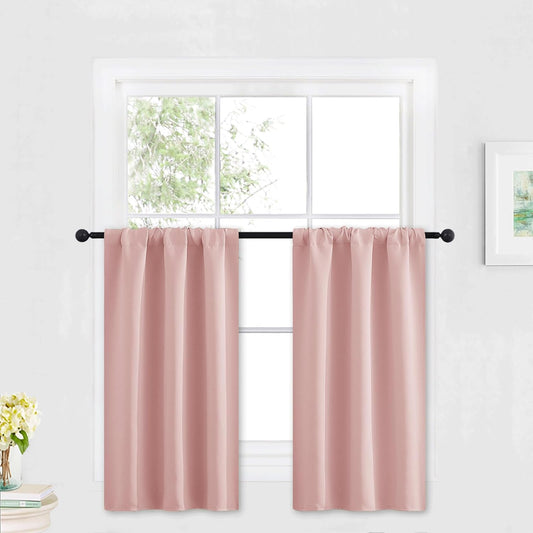 RYB HOME Blackout Curtains for Kitchen, Small Window Curtains Blinds, Thermal Insulating Drapes for Bathroom Cafe Bedroom Small Window, W 29 x L 45 inch, Peach Blush, 2 Panels
