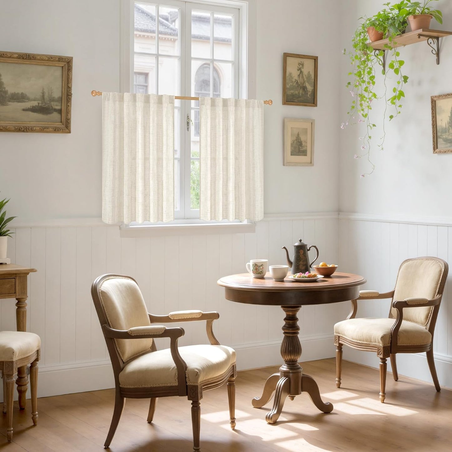 YoungsTex Short Semi Sheer Curtains 40 Inches Long for Kitchen Window, Cream Light Filtering Drapes with Rod Pocket Back Tab Privacy for Bedroom Cafe Bathroom, 2 Panels, 42 X 40 Inch