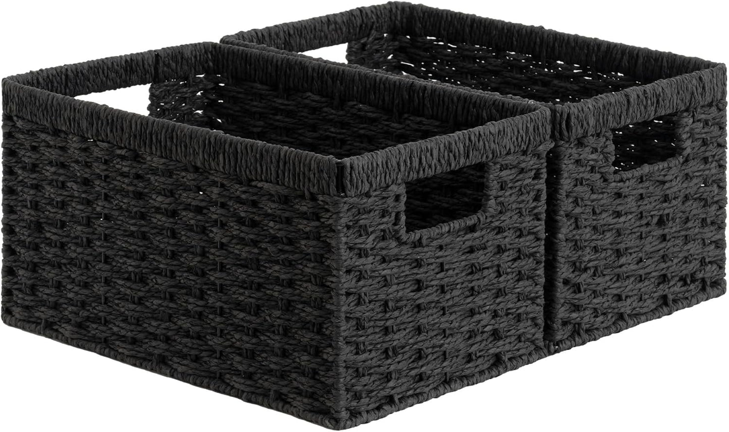 StorageWorks Pantry Baskets, Wicker Storage Baskets for Organizing, Bathroom Shelves, Pantry Organizers and Storage, Medium, Black, 2-Pack