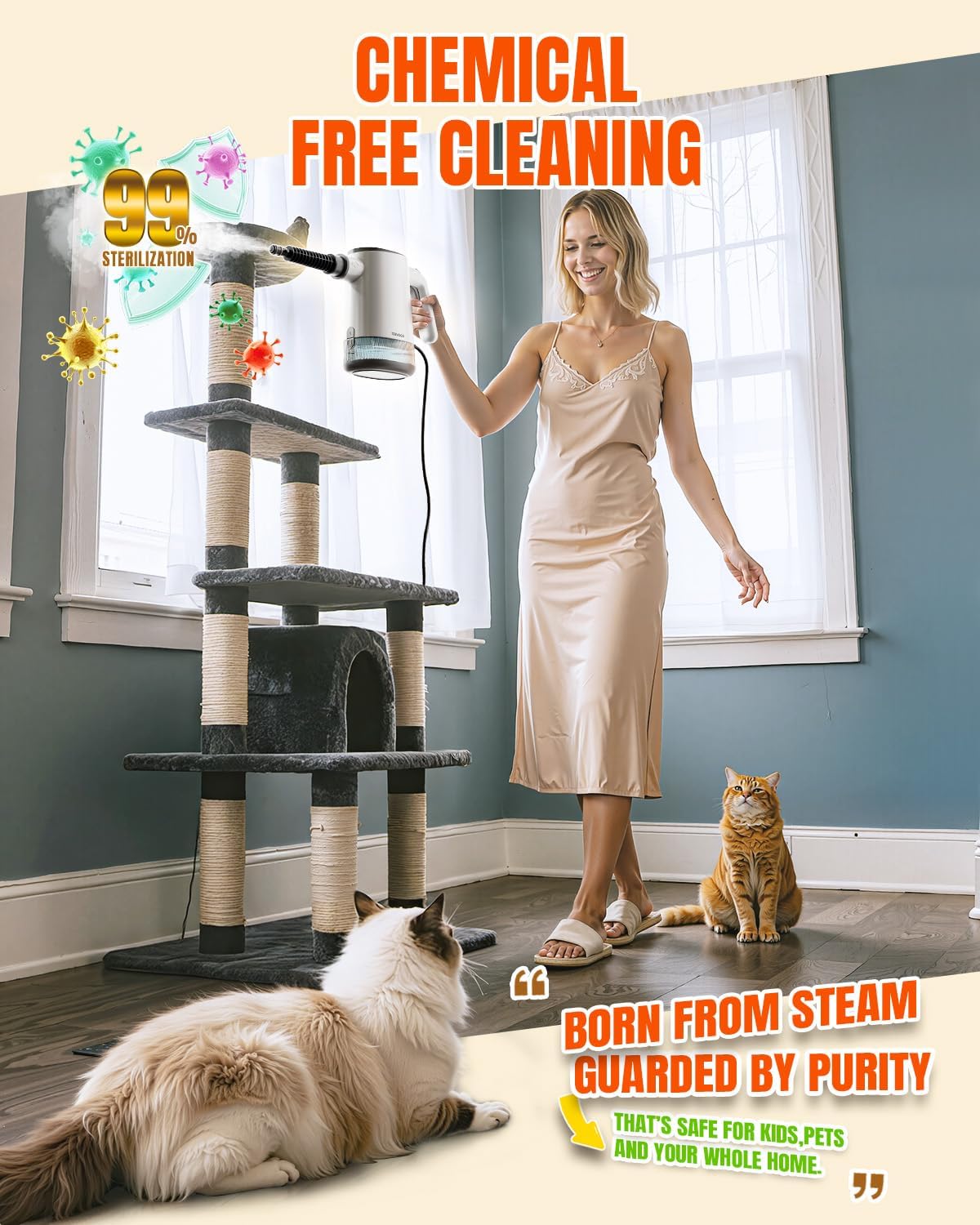 Handheld Steam Cleaner for Home, Portable Steamer Cleaner with 12 Accessories, 15S Fast Heat Up, Steam Adjustable, Hand Held Steamer for Cleaning Grout, Floor, Kitchen, Bathroom, Windows