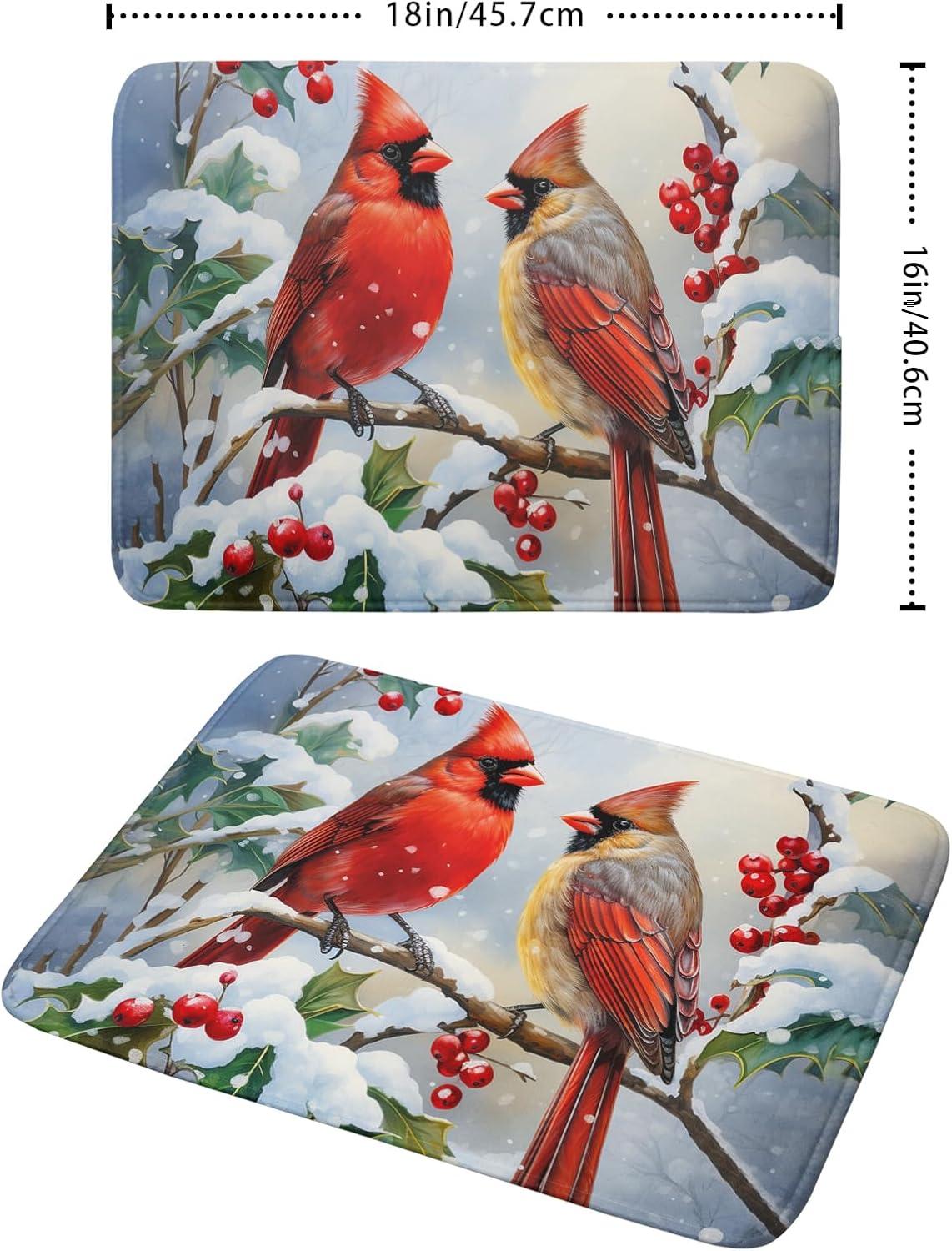 Winter Cardinal Birds Dish Drying Mat, Holly Berry Branches Dish Drying Mat for Kitchen Counter, Red Birds Absorbent Fast Dry Dish Drainer Mat Protector Xmas Microfiber Dish Drying Pad 16x18 Inch