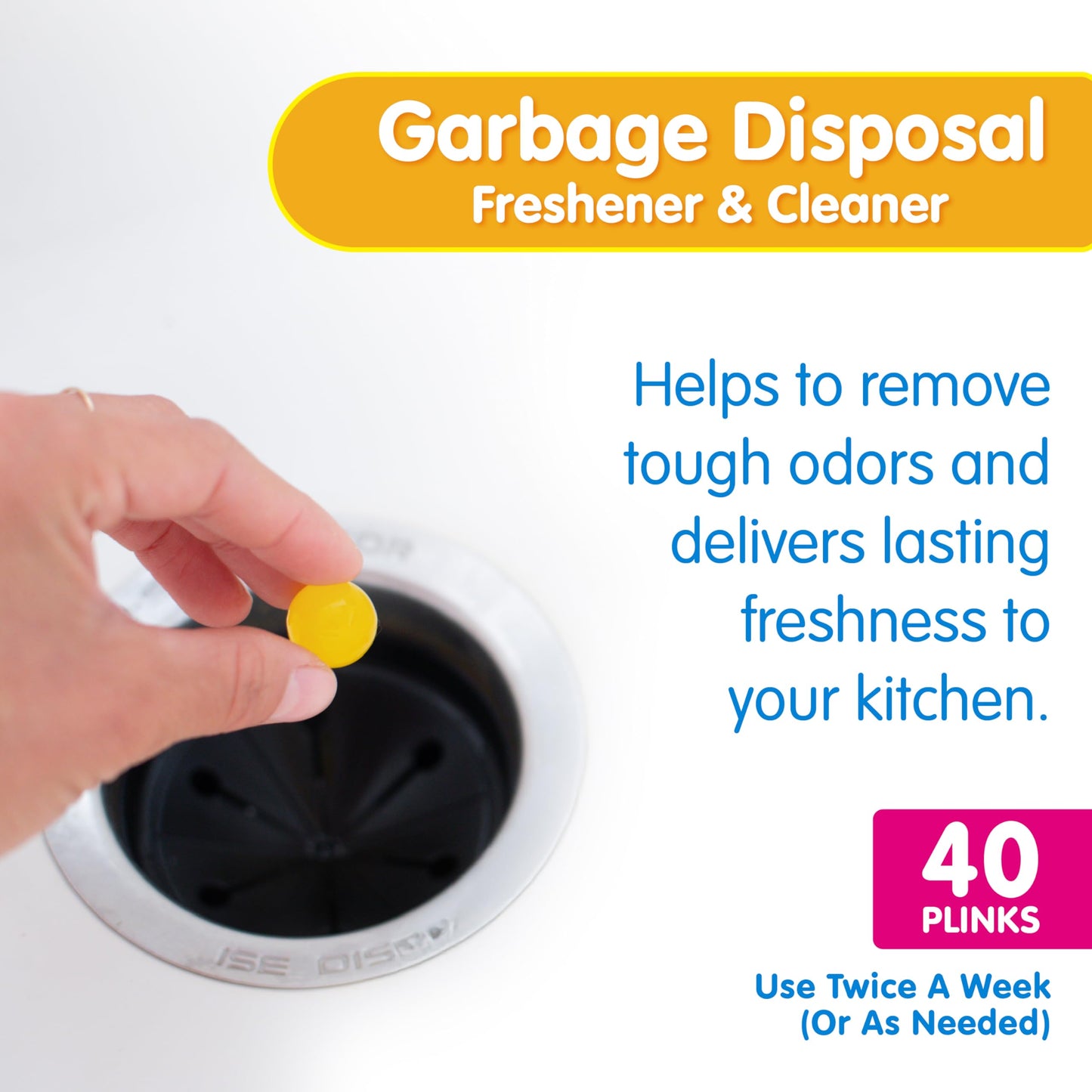 Plink Garbage Disposal Cleaner & Deodorizer, Lemon Freshener, 40 Count