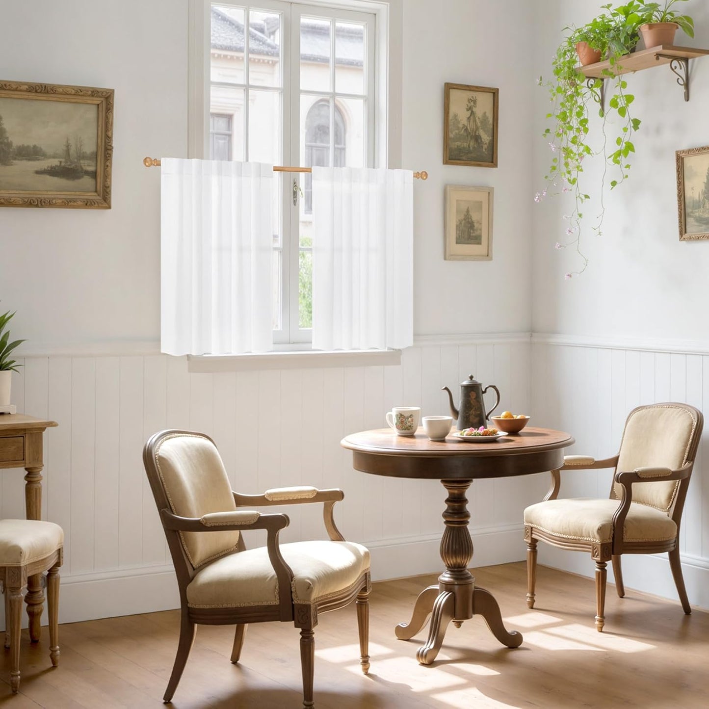 YoungsTex White Linen Cafe Curtains 36 Inch Length 2 Panels - Short Drapes Semi Sheer with Rod Pocket Back Tab Lightweight for Bathroom Kitchen Windows Over Sink, 42 X 36 Inch