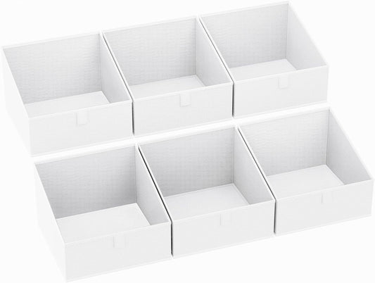 DIMJ Closet Storage Bins 6 Pack - Fabric Trapezoid Organizer Bin, Foldable Storage Baskets for Shelves, Closet Shelf Organizer, Clothing Storage Box for Toys, Books, Towel, Clothes, White