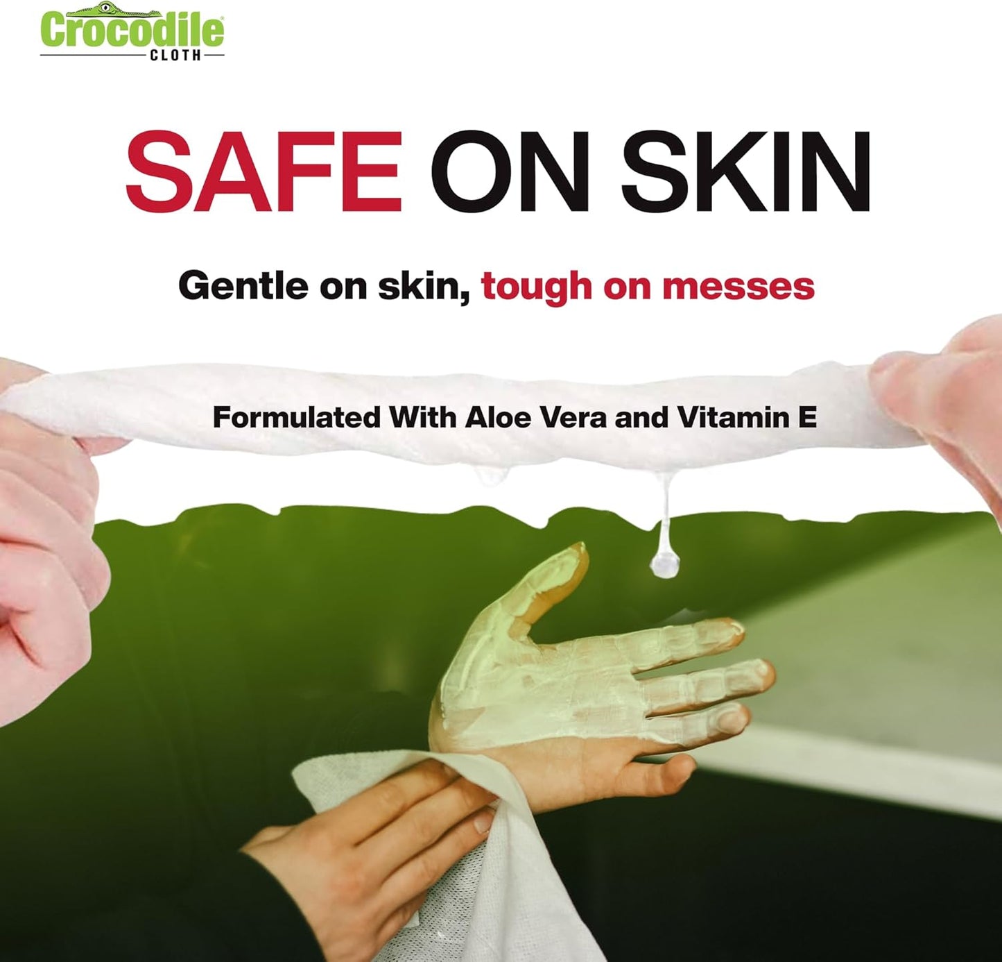 Crocodile Cloth PowerSCRUB Cleaning Wipes – 80 (15" x 10") Dual-Surface Cloths, Heavy-Duty, Moist, Absorbent, & Disposable - Safe on Skin & Multiple Surfaces