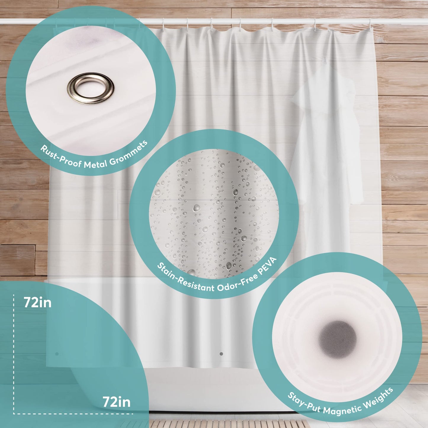 BigFoot Clear Shower Curtain - 72x72 Odorless Plastic with Magnets, Washable Long Bathroom Curtain