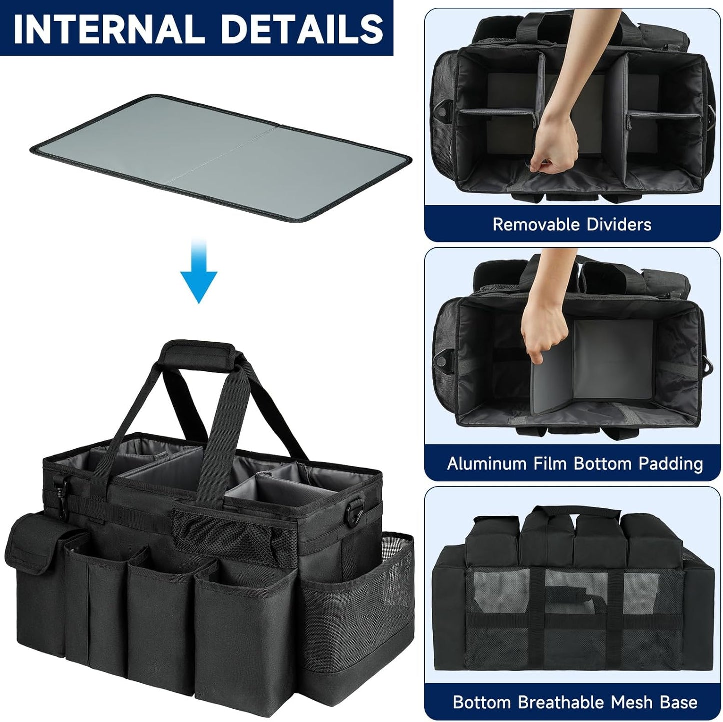 Cleaning Caddy Bag,Extra Large Cleaning Supplies Organizer with Handle for Housekeepers,Black