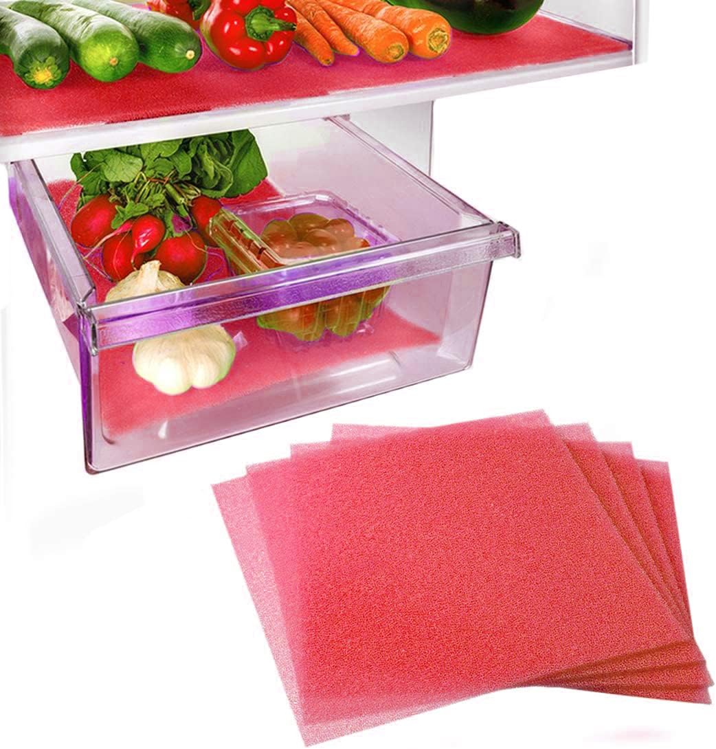 Dualplex® Fruit & Veggie Life Extender Liner for Fridge Refrigerator Drawers, 12x15 Inches (4 Pack) – Extends The Life of Your Produce & Prevents Spoilage (Red)