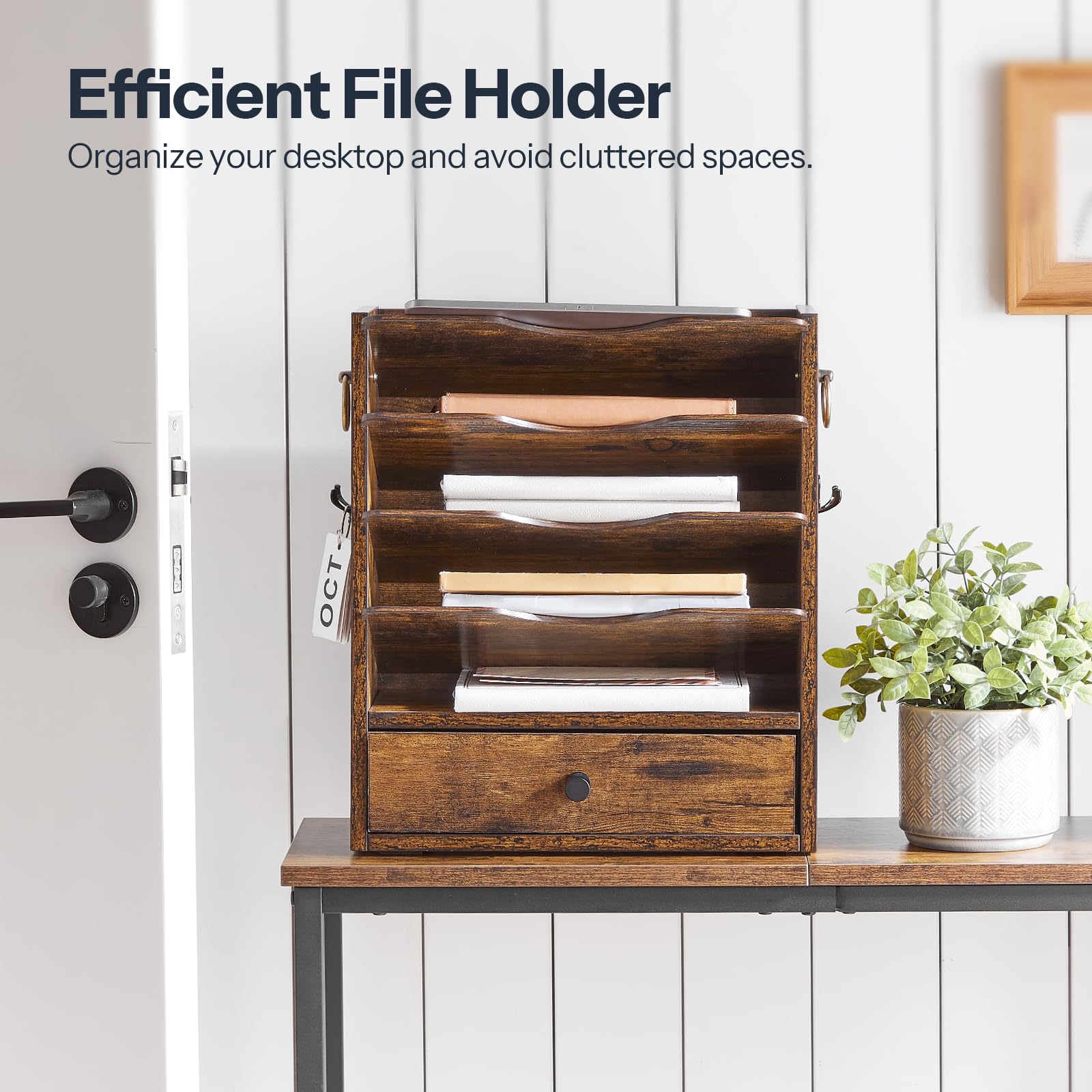 HOOBRO Wall File Organizer, Mail Organizer Wall Mounted, Wooden Literature Organizer, Construction